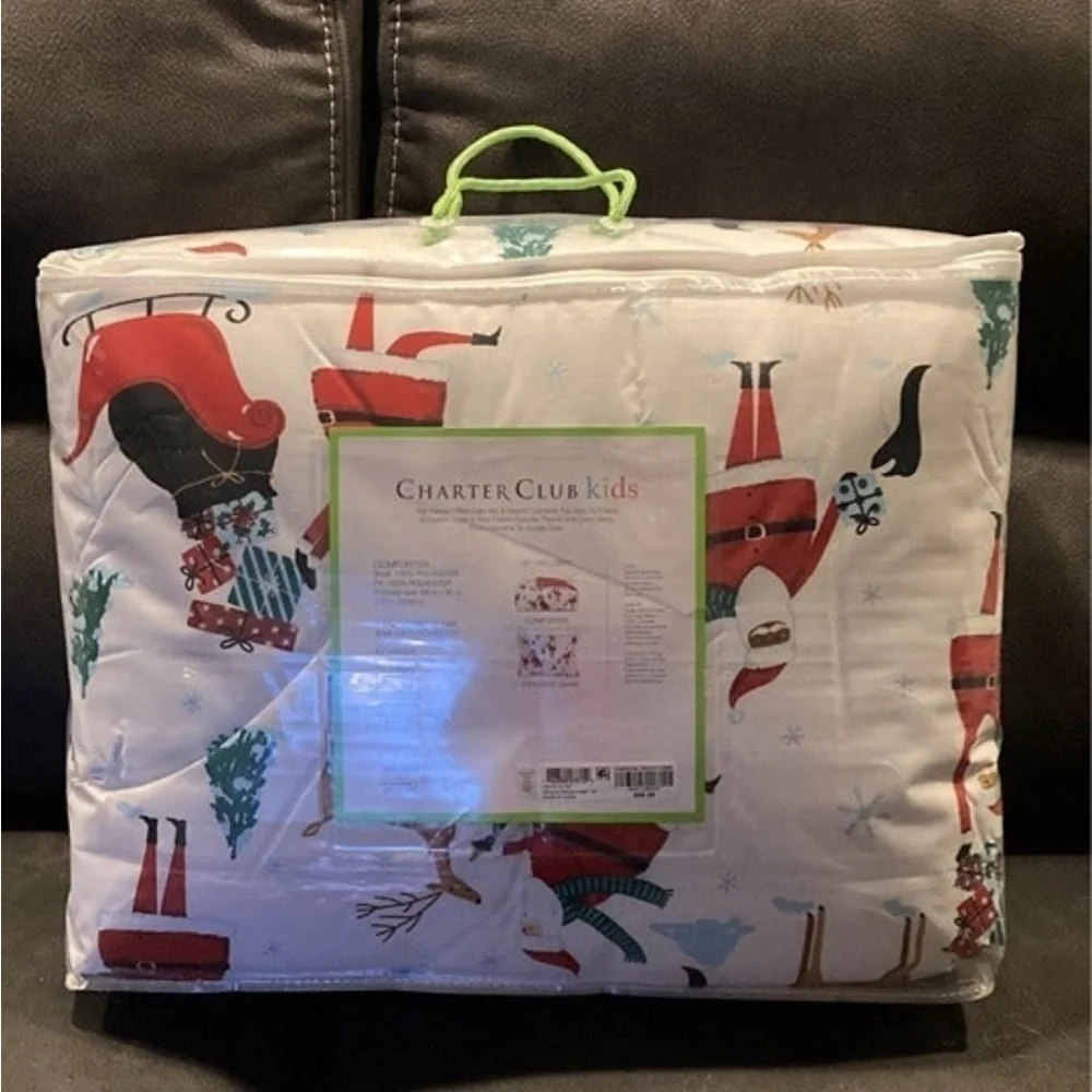 NEW CHARTER CLUB KIDS TWIN SANTA & FRIENDS REVERSIBLE 2 PIECE COMFORTER TWIN SET